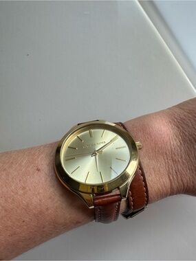 Michael Kors Gold Tone Dial with Brown Leather Strap Watch